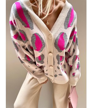 QU-Style Leopar Oversized Women's Cardigan - 13333 - Beige