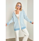 QU-Style Women's Oversized Cardigan - 13143 - Beige / Blue