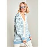 QU-Style Women's Oversized Cardigan - 13143 - Beige / Blue