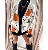 QU-Style Poes Design Oversized Ladies Cardigan - 22008 - Beige / Orange