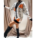 QU-Style Poes Design Oversized Ladies Cardigan - 22008 - Beige / Orange