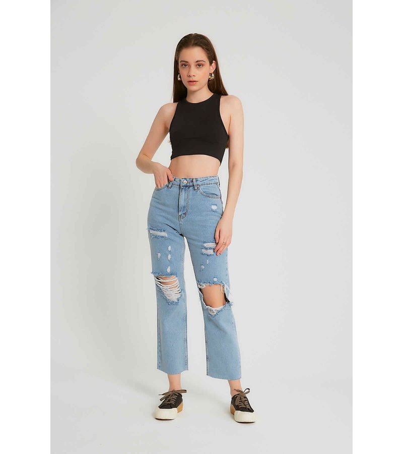 Robin-Collection High Waist Ripped Jeans - D83616 - Blue