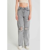 Robin-Collection High Waist Ribbed Jeans - D83618 - Grey