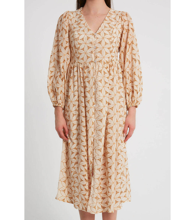 Robin-Collection Women's Broderie Dress - M34891 - Camel