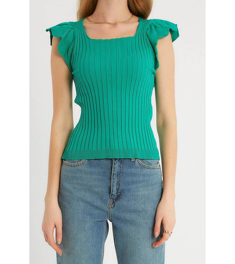 Robin-Collection Women's Elastic Rib Top - T93547 - Green