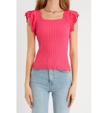 Robin-Collection Women's Elastic Rib Top - T93547 -Pink