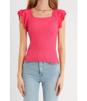 Robin-Collection Women's Elastic Rib Top - T93547 -Pink