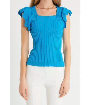 Robin-Collection Women's Elastic Rib Top - T93547 - Blue