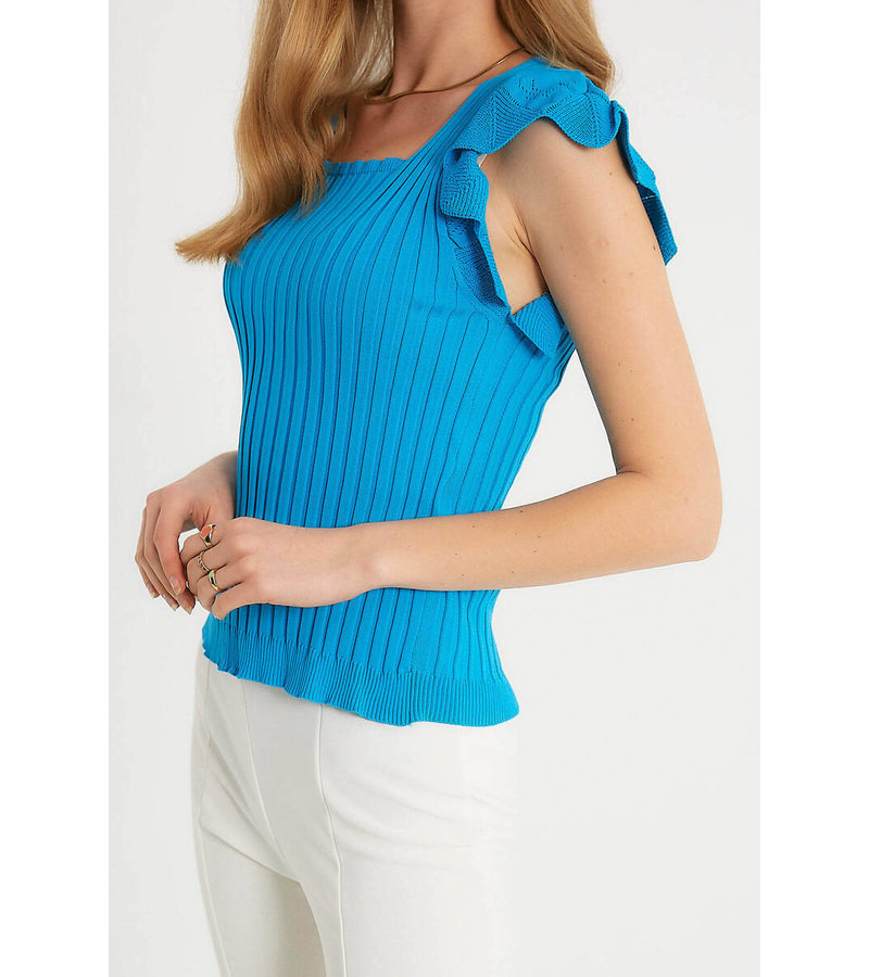 Robin-Collection Women's Elastic Rib Top - T93547 - Blue