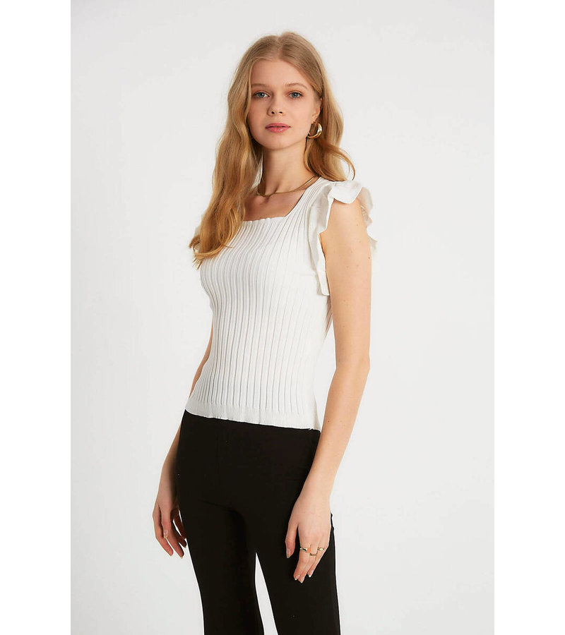 Robin-Collection Women's Elastic Rib Top - T93547 - White