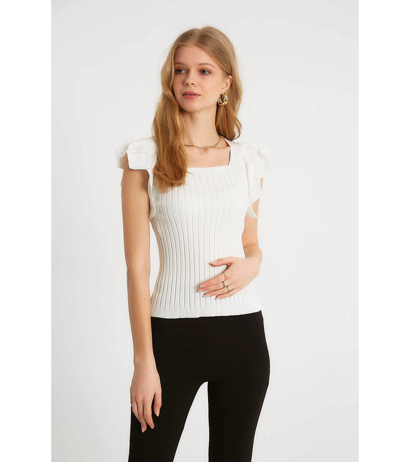 Robin-Collection Women's Elastic Rib Top - T93547 - White