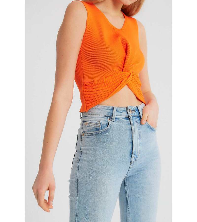 Robin-Collection Women's Elastic Rib Top - T93564 - Orange