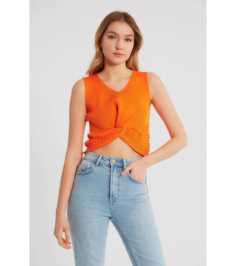 Robin-Collection Women's Elastic Rib Top - T93564 - Orange