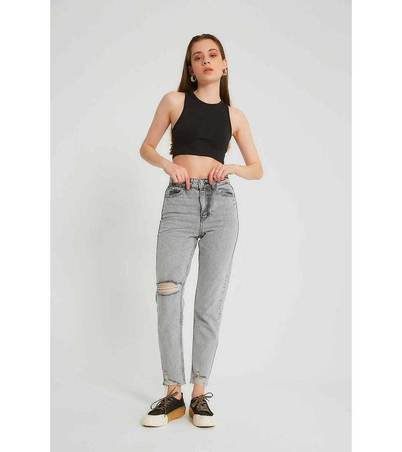 Robin-Collection Ripped High Waist Jeans - D83615 - Gray