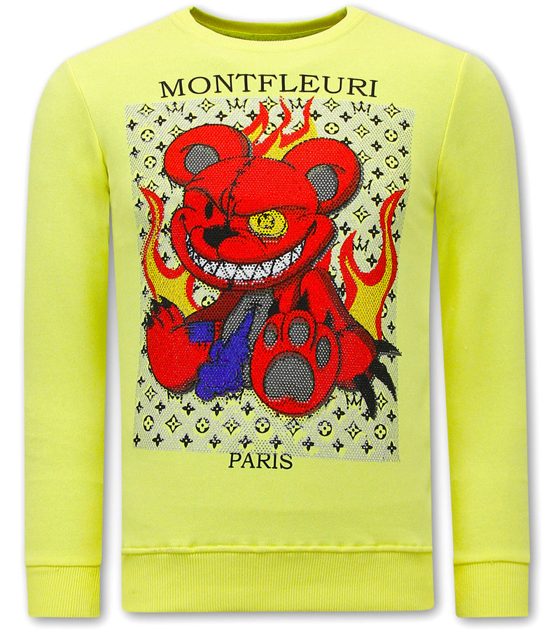 Tony Backer Men's Sweater with Print Monster Teddy Bear - 3631 - Yellow