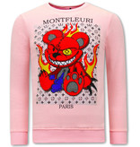Tony Backer Men's Sweater with Print Monster Teddy Bear - 3631 - Pink