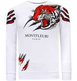 Tony Backer Men's Sweatshirt with Print Tiger Head - 3636 - White