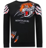 Tony Backer Men's Sweatshirt with Print Tiger Head - 3636 - Black
