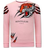 Tony Backer Men's Sweatshirt with Print Tiger Head - 3636 - Pink