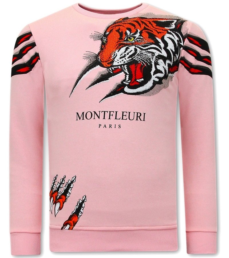 Tony Backer Men's Sweatshirt with Print Tiger Head - 3636 - Pink
