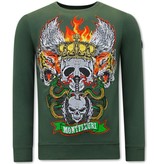 Tony Backer Men's Printed Sweater Skull Head - 3662 - Green