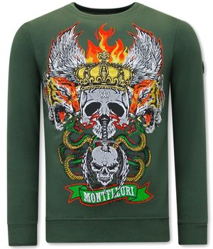 Tony Backer Men's Printed Sweater Skull Head - 3662 - Green