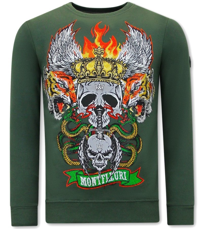 Tony Backer Men's Printed Sweater Skull Head - 3662 - Green