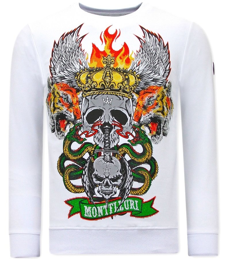 Tony Backer Men's Printed Sweater Skull Head - 3662 - White