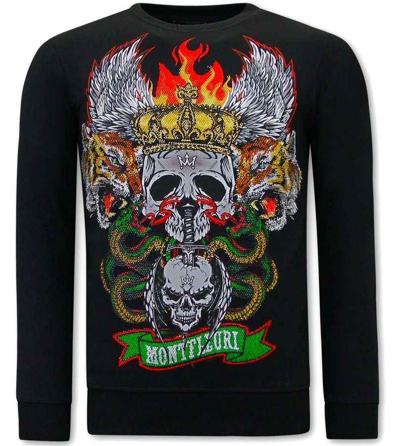 Tony Backer Men's Printed Sweater Skull Head - 3662 - Black