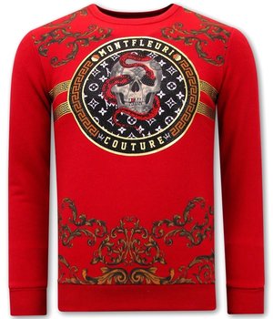 Tony Backer Men Sweatshirt with Print Snake Skull - 3674 - Red