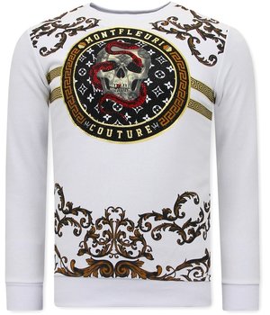 Tony Backer Men Sweatshirt with Print Snake Skull - 3674 - White