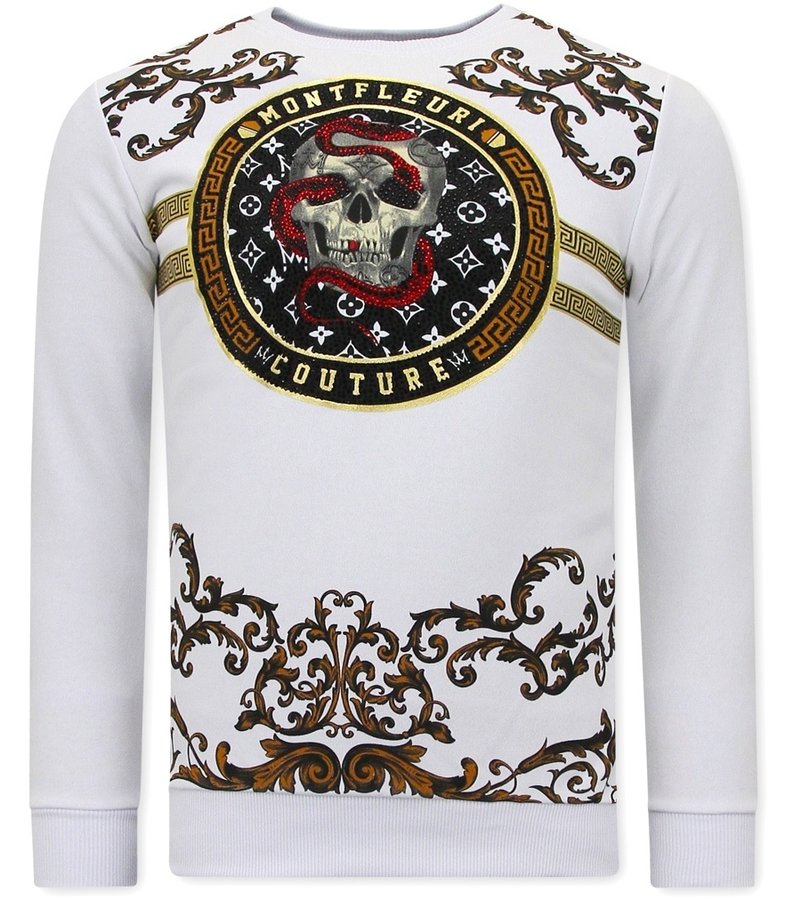 Tony Backer Men Sweatshirt with Print Snake Skull - 3674 - White