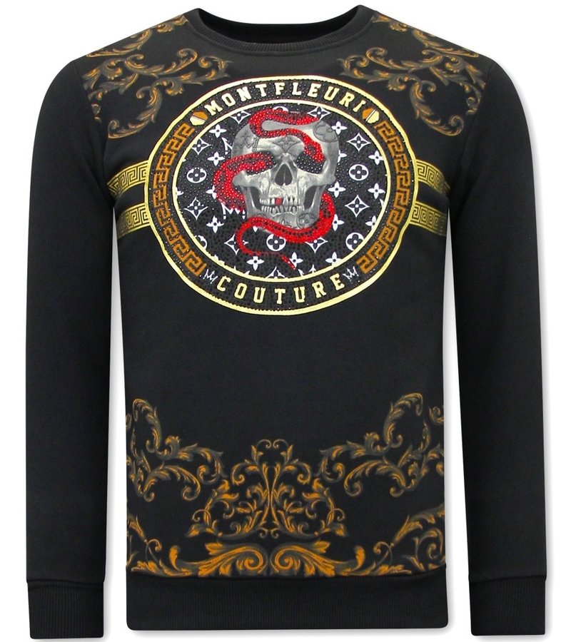 Tony Backer Men Sweatshirt with Print Snake Skull - 3674 - Black