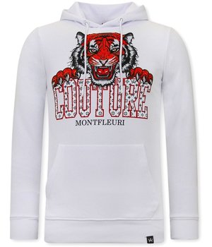 Tony Backer Mens Hoodie with Tiger Head Print - 3679 - White