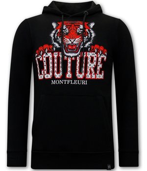 Tony Backer Mens Hoodie with Tiger Head Print - 3679 - Black