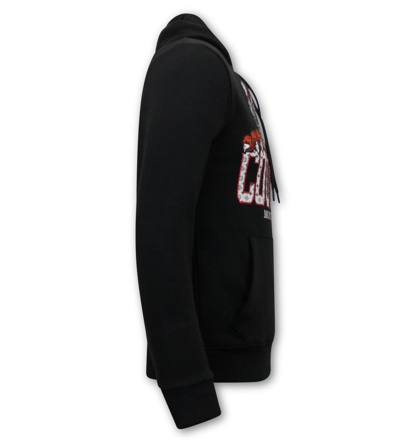 Tony Backer Mens Hoodie with Tiger Head Print - 3679 - Black