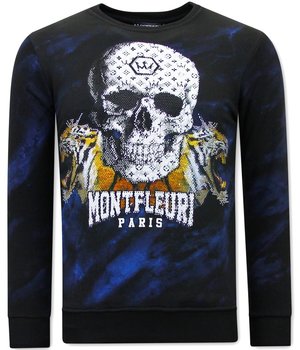 Tony Backer Men's Sweater with Print Skull Tiger - 3680 - Black