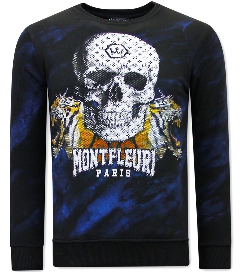 Tony Backer Men's Sweater with Print Skull Tiger - 3680 - Black