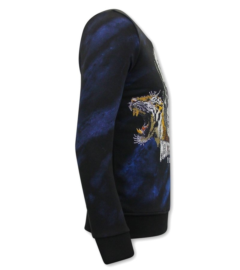 Tony Backer Men's Sweater with Print Skull Tiger - 3680 - Black