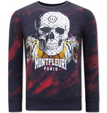 Tony Backer Men's Sweater with Print Skull Tiger - 3680 - Red