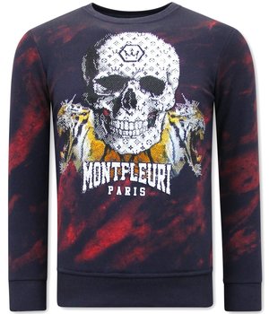 Tony Backer Men's Sweater with Print Skull Tiger - 3680 - Red