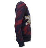 Tony Backer Men's Sweater with Print Skull Tiger - 3680 - Red