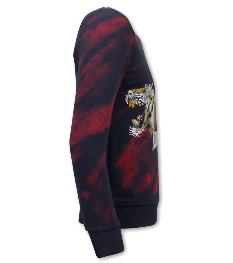 Tony Backer Men's Sweater with Print Skull Tiger - 3680 - Red