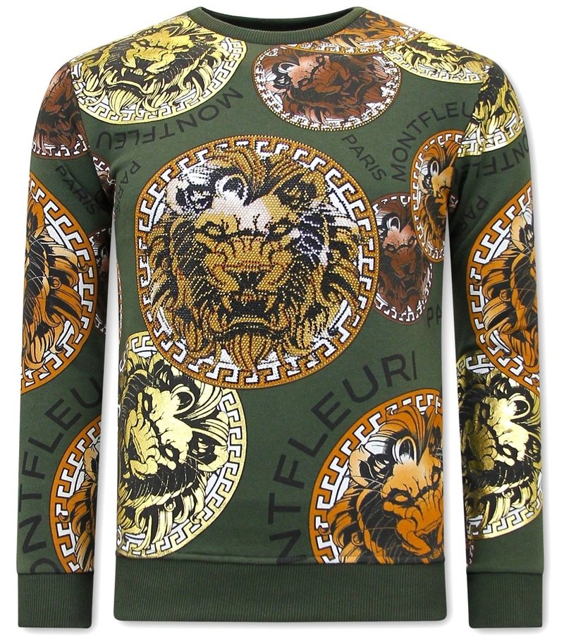 Tony Backer Men's Printed Sweater Lion Head - 3727 - Green