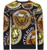 Tony Backer Men's Printed Sweater Lion Head - 3727 - Black