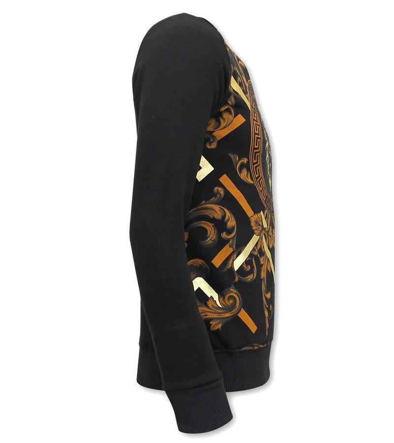 Tony Backer Men's Sweater with Print Golden Lion - 3728 - Black