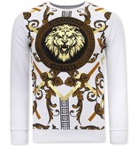 Tony Backer Men's Sweater with Print Golden Lion - 3728 - White