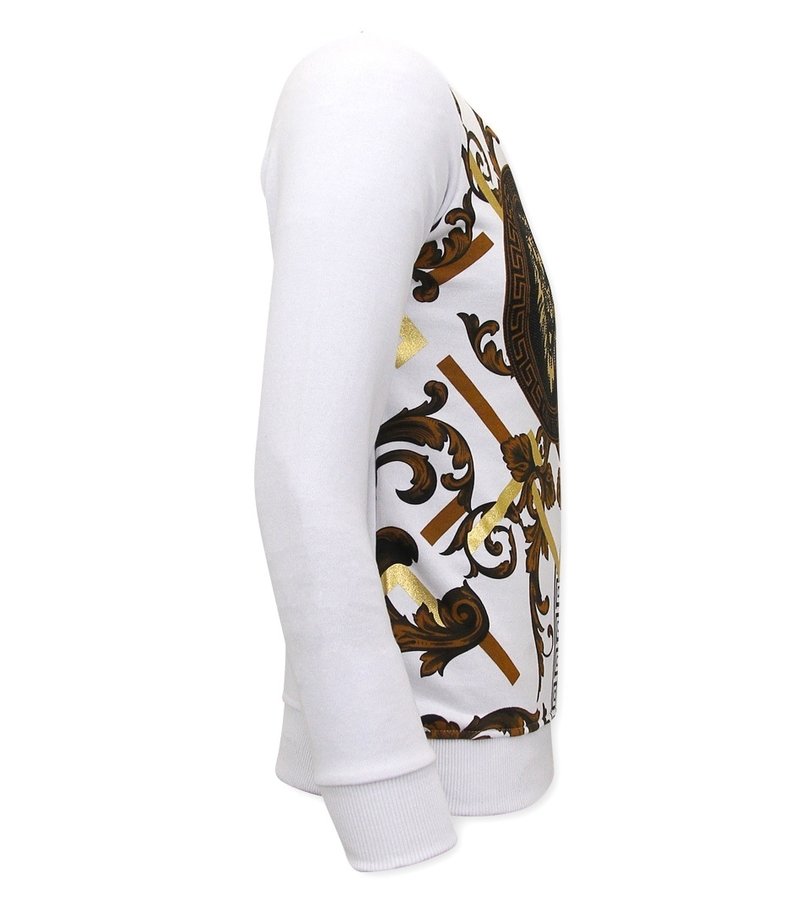 Tony Backer Men's Sweater with Print Golden Lion - 3728 - White