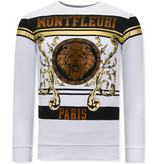 Tony Backer Men's Sweater with Print Lion Rhinestone - 3767 - White