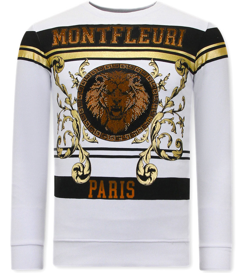 Tony Backer Men's Sweater with Print Lion Rhinestone - 3767 - White